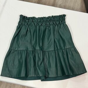 by Anthropologie Faux Leather Tiered Mini Skirt – Deep Sage Green, Size Small